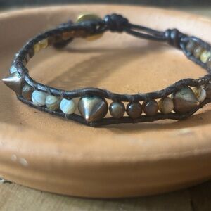 Brown and Cream Bohemian Wrap Bracelet with Beads